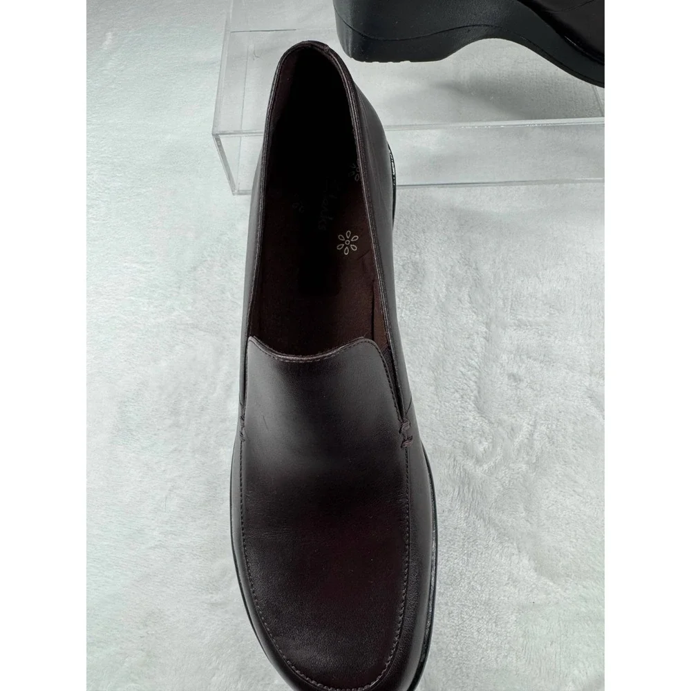 Clarks Wedge Heel Clogs Shoes Women's 8.5‎ M Brown Leather Slip On Round Toe
